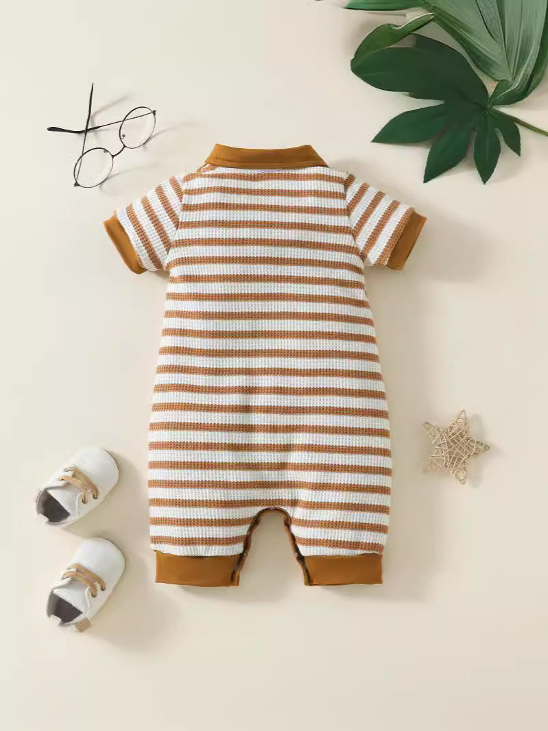 Baby Boy Waffle Stripe Short Sleeve Romper