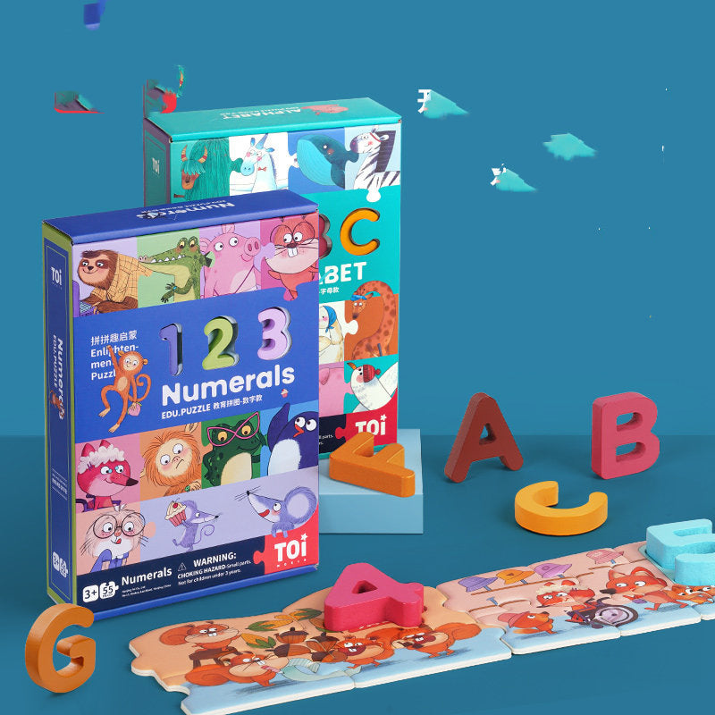 Wooden Numbers Letters Educational Puzzle Toy